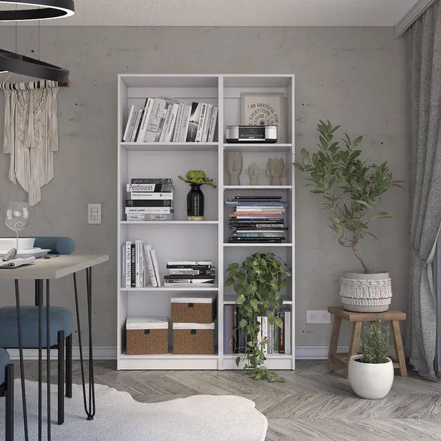 Main image of 2 Piece Bookcase Living Room Set, Storage Cabinet, 42" Wide and 9 Shelves White