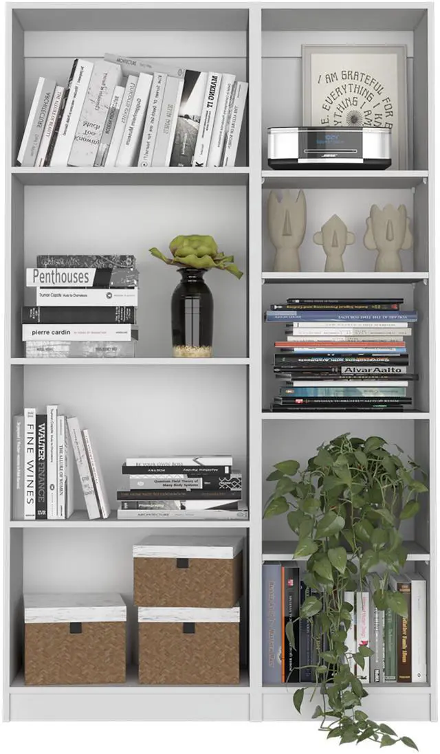 Alt view image 2 of 6 - 2 Piece Bookcase Living Room Set, Storage Cabinet, 42" Wide and 9 Shelves White
