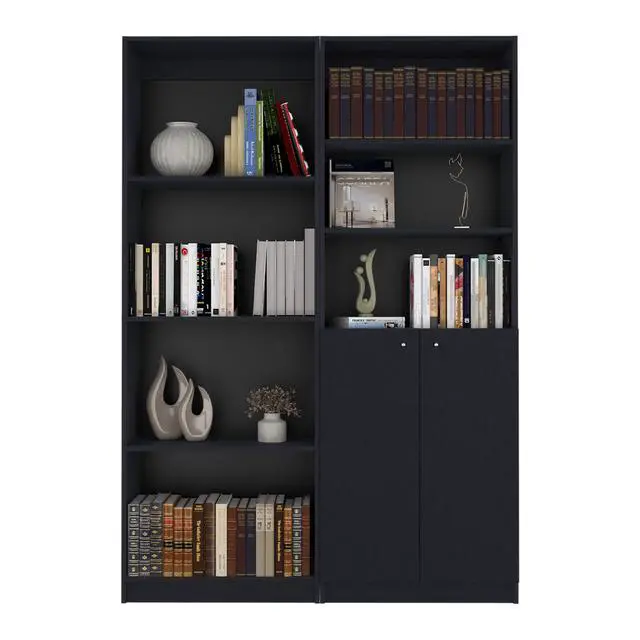 Alt view image 2 of 7 - Dupree 2 Piece Home Bookcase set, 49" Wide with 9 Shelves , Living Room Black