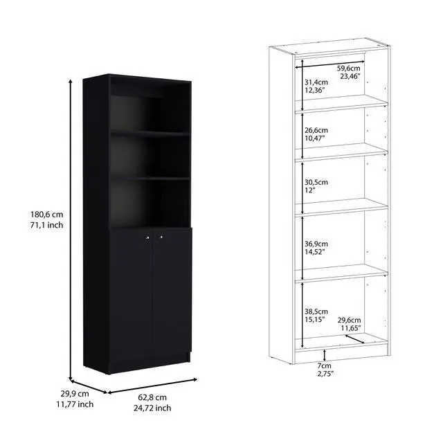 Alt view image 4 of 7 - Dupree 2 Piece Home Bookcase set, 49" Wide with 9 Shelves , Living Room Black