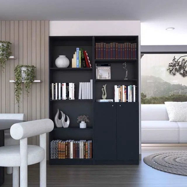Main image of Dupree 2 Piece Home Bookcase set, 49" Wide with 9 Shelves , Living Room Black