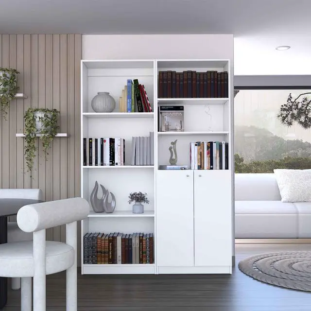 Main image of Dupree 2 Piece Home Bookcase set, 49" Wide with 9 Shelves , Living Room White