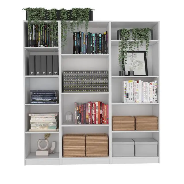 Alt view image 2 of 7 - Dupree 3 Piece Home Bookcase set, 67" Wide with 14 Shelves , Living Room Set Set White