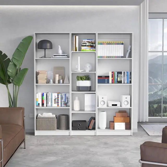 Main image of Durant 3 Piece Home Bookcase set, 67" Wide with 13 Shelves , Living Room Set Set White