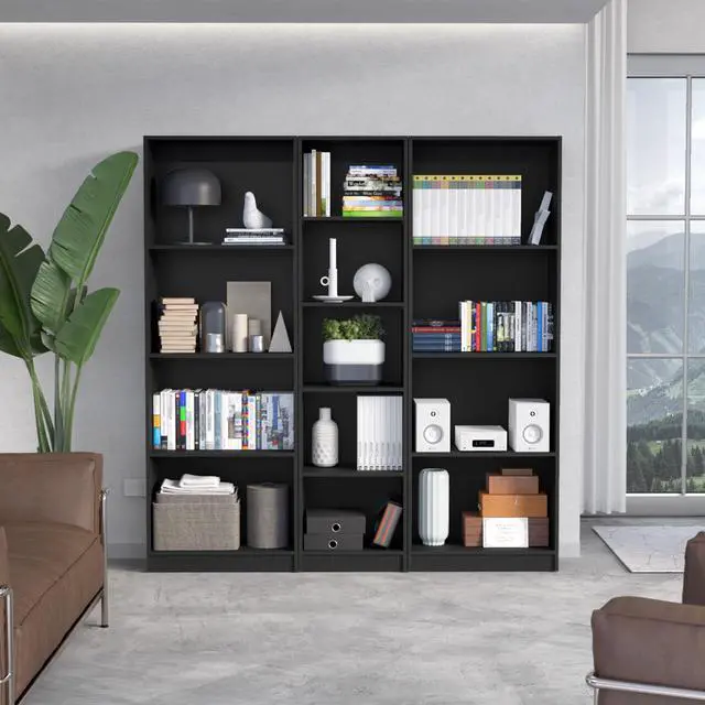 Main image of Durant 3 Piece Home Bookcase set, 67" Wide with 13 Shelves , Living Room Set Set Matt Gray - White