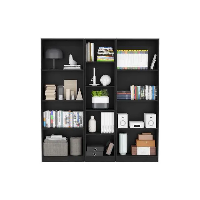 Alt view image 2 of 6 - Durant 3 Piece Home Bookcase set, 67" Wide with 13 Shelves , Living Room Set Set Matt Gray - White