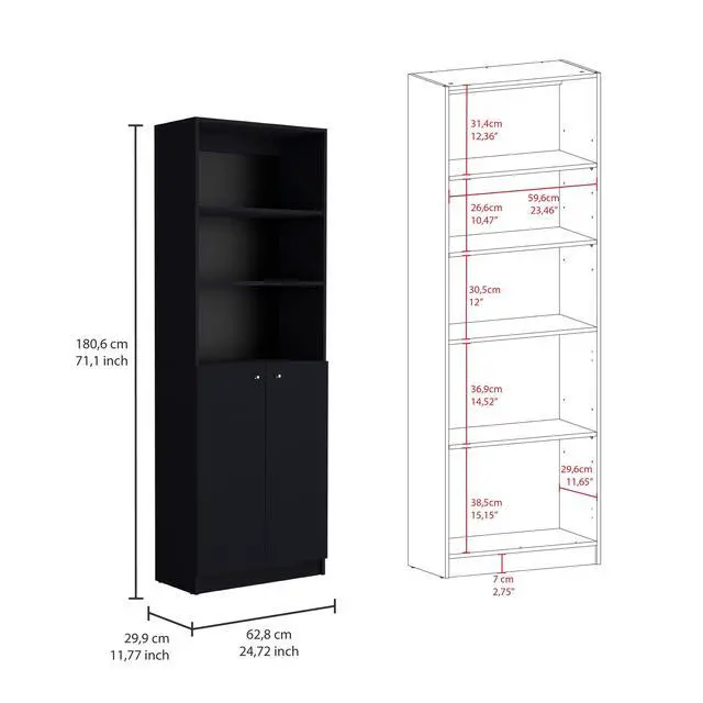 Alt view image 3 of 6 - Duette 3 Piece Home Bookcase set, 74" Wide with 11 Shelves and Two-Door Cabinet , Living Room Set Set Black