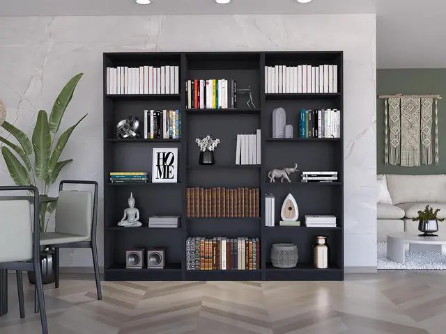 Main image of Bartow 3 Piece Home Bookcase set, 74" Wide with 14 Shelves , Living Room Set Set Black