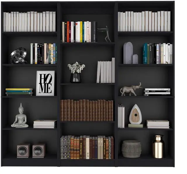 Alt view image 2 of 6 - Bartow 3 Piece Home Bookcase set, 74" Wide with 14 Shelves , Living Room Set Set Black