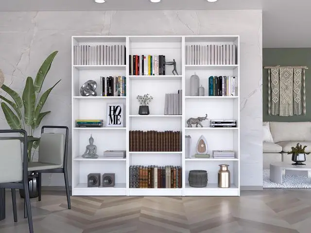 Main image of Bartow 3 Piece Home Bookcase set, 74" Wide with 14 Shelves , Living Room Set Set White