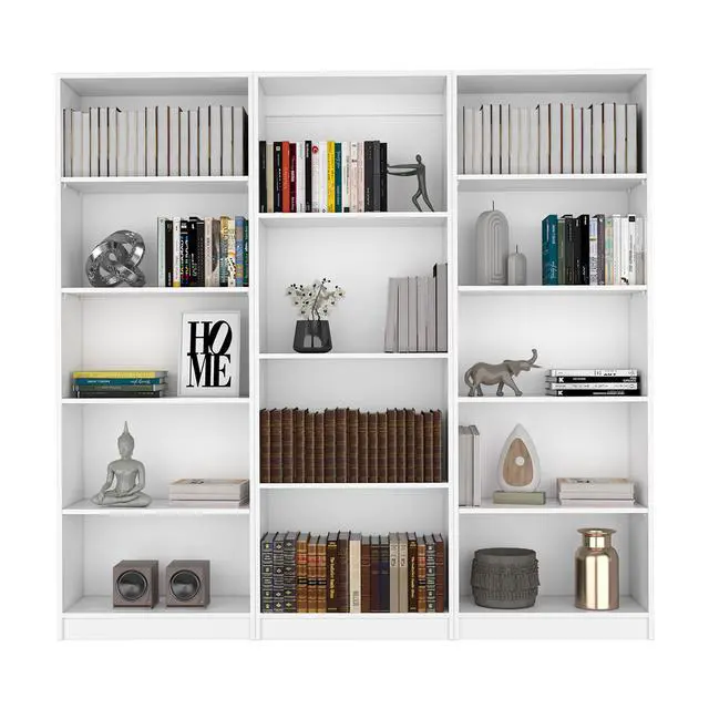 Alt view image 2 of 6 - Bartow 3 Piece Home Bookcase set, 74" Wide with 14 Shelves , Living Room Set Set White