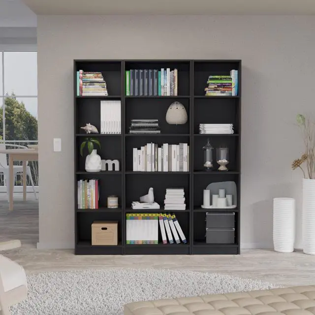 Main image of Bartow 3 Piece Home Bookcase set, 60" Wide with 15 Shelves , Living Room Set Set Black
