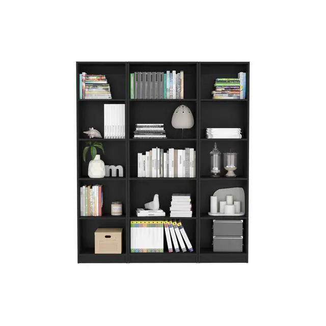 Alt view image 2 of 6 - Bartow 3 Piece Home Bookcase set, 60" Wide with 15 Shelves , Living Room Set Set Black