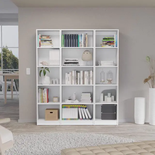 Main image of Bartow 3 Piece Home Bookcase set, 60" Wide with 15 Shelves , Living Room Set Set White