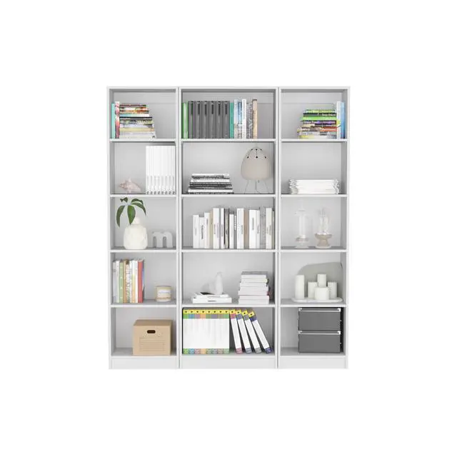 Alt view image 2 of 6 - Bartow 3 Piece Home Bookcase set, 60" Wide with 15 Shelves , Living Room Set Set White