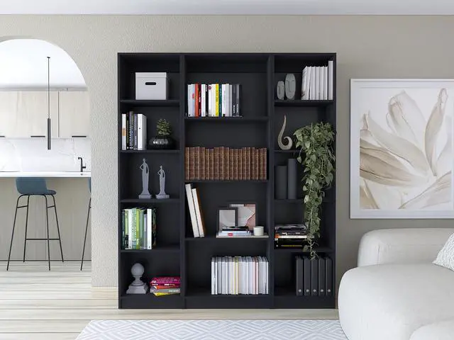 Main image of Davie 3 Piece Home Bookcase set, 60" Wide with 14 Shelves , Living Room Set Set Black