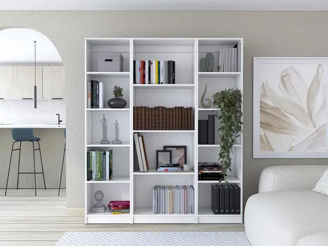 Main image of Davie 3 Piece Home Bookcase set, 60" Wide with 14 Shelves , Living Room Set Set White