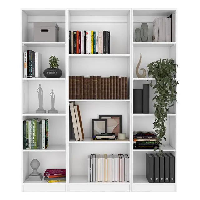 Alt view image 2 of 6 - Davie 3 Piece Home Bookcase set, 60" Wide with 14 Shelves , Living Room Set Set White