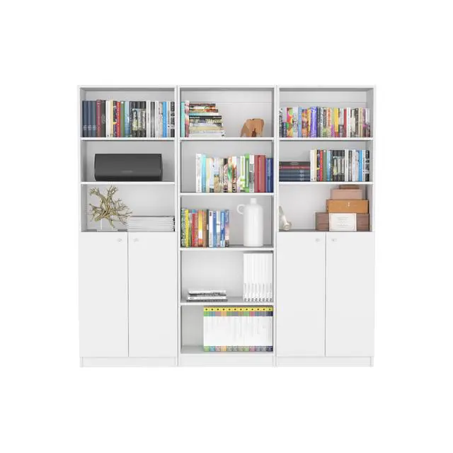 Alt view image 2 of 6 - Arbor 3 Piece Home Bookcase set, 74" Wide with 11 Shelves and Two Double-Door Cabinet , Living Room Set White