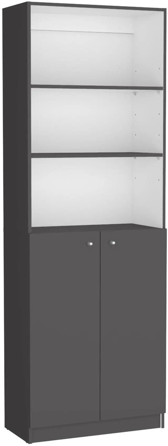 Alt view image 5 of 7 - Arbor 3 Piece Home Bookcase set, 74" Wide with 11 Shelves and Two Double-Door Cabinet , Living Room Set Matt Gray / White