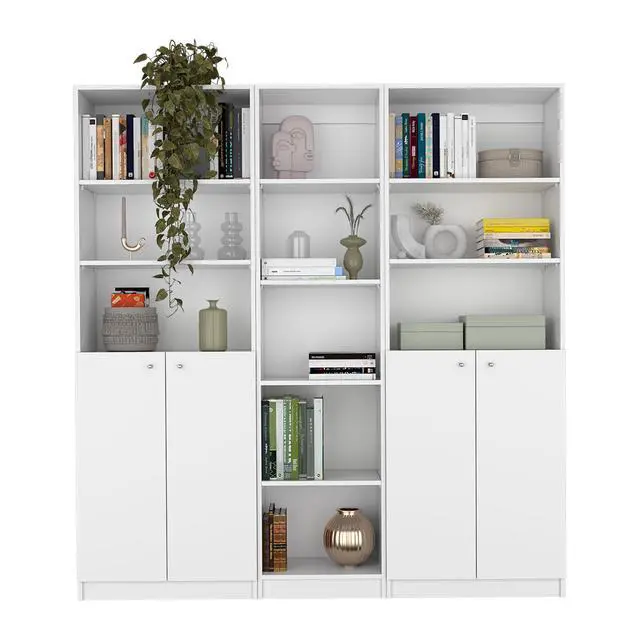 Alt view image 2 of 6 - Acres 3 Piece Home Bookcase set, 67" Wide with 11 Shelves and Two Double-Door Cabinet , Living Room Set White