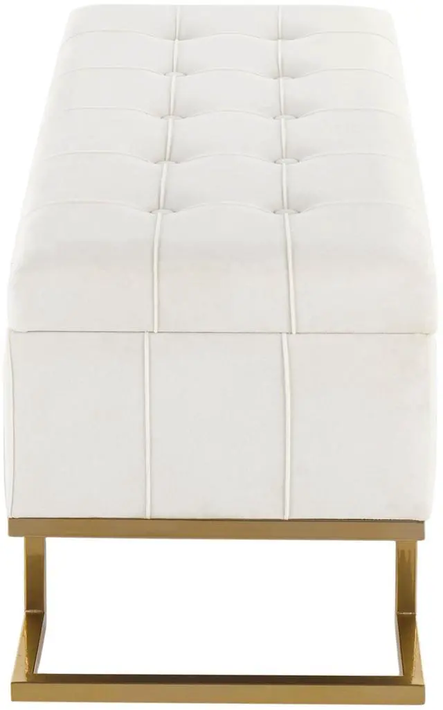 Alt view image 3 of 5 - Contemporary Storage Bench in Gold Steel and White Velvet
