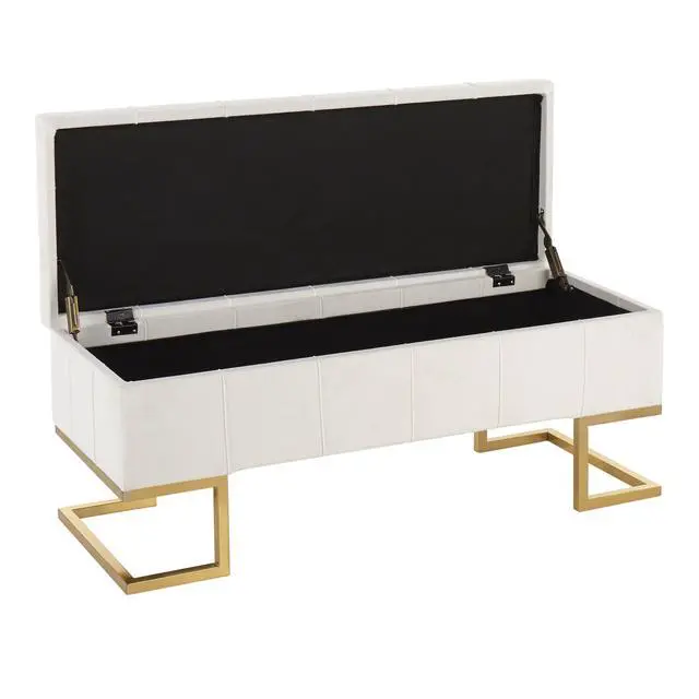 Alt view image 2 of 5 - Contemporary Storage Bench in Gold Steel and White Velvet