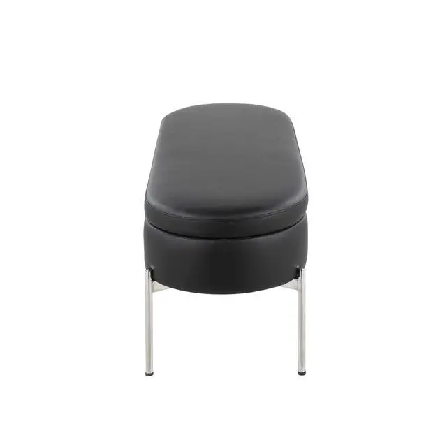 Alt view image 3 of 7 - Contemporary Bench in Chrome Metal and Black Faux Leather