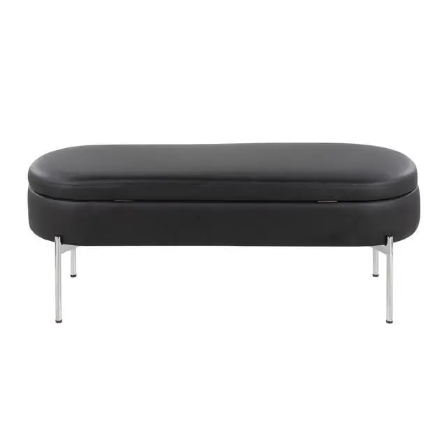 Alt view image 5 of 7 - Contemporary Bench in Chrome Metal and Black Faux Leather