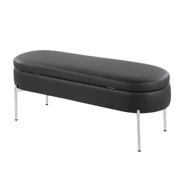 Alt view image 4 of 7 - Contemporary Bench in Chrome Metal and Black Faux Leather