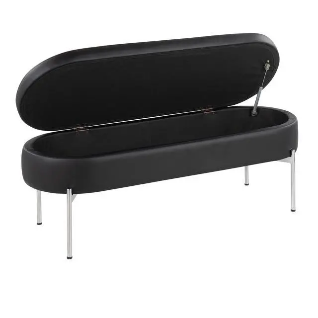 Alt view image 2 of 7 - Contemporary Bench in Chrome Metal and Black Faux Leather