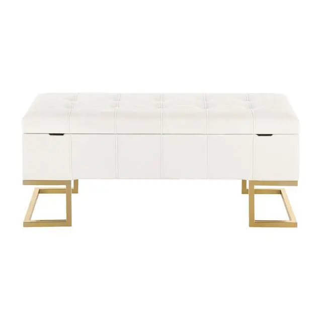 Alt view image 5 of 5 - Contemporary Storage Bench in Gold Steel and White Velvet
