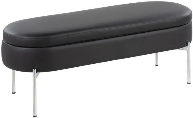 Main image of Contemporary Bench in Chrome Metal and Black Faux Leather