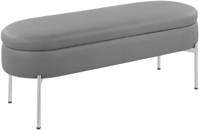 Main image of Contemporary Storage Bench in Chrome Metal and Grey Faux Leather