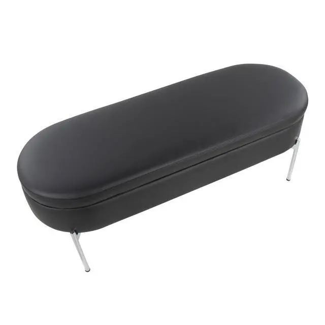 Alt view image 7 of 7 - Contemporary Bench in Chrome Metal and Black Faux Leather