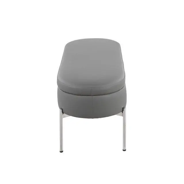Alt view image 3 of 7 - Contemporary Storage Bench in Chrome Metal and Grey Faux Leather