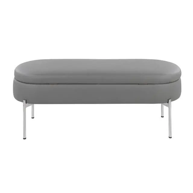 Alt view image 5 of 7 - Contemporary Storage Bench in Chrome Metal and Grey Faux Leather