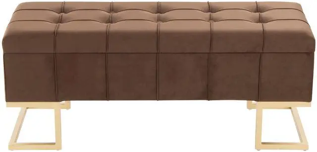 Main image of Storage Bench in Gold Steel and Brown Velvet