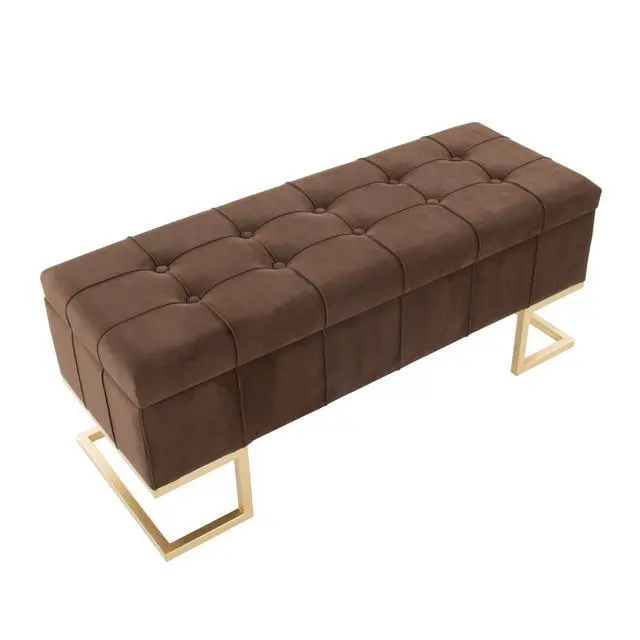 Alt view image 3 of 7 - Storage Bench in Gold Steel and Brown Velvet