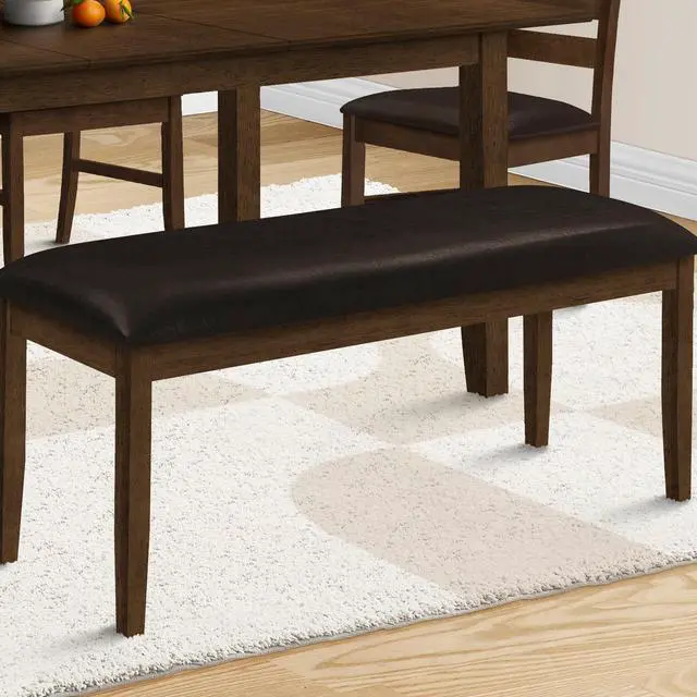 Alt view image 2 of 5 - Bench, 48" Rectangular, Dining Room, Entryway, Hallway, Kitchen, Upholstered, Wood, Brown Solid Wood, Brown Leather-look, Transitional