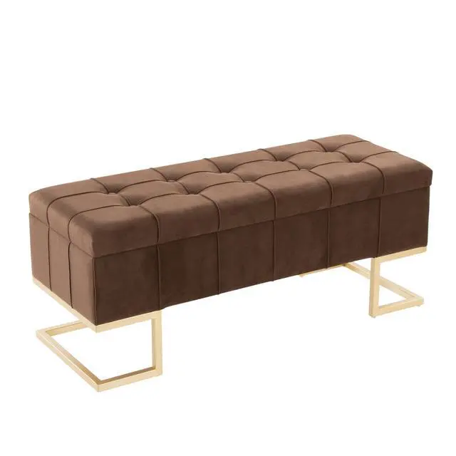 Alt view image 6 of 7 - Storage Bench in Gold Steel and Brown Velvet
