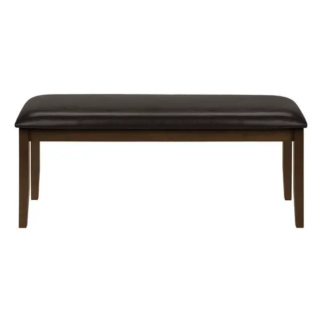 Alt view image 4 of 5 - Bench, 48" Rectangular, Dining Room, Entryway, Hallway, Kitchen, Upholstered, Wood, Brown Solid Wood, Brown Leather-look, Transitional