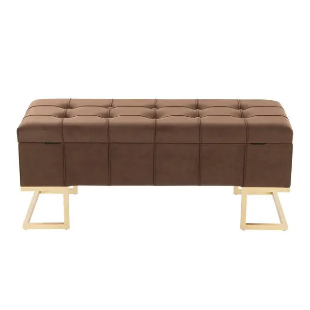 Alt view image 7 of 7 - Storage Bench in Gold Steel and Brown Velvet