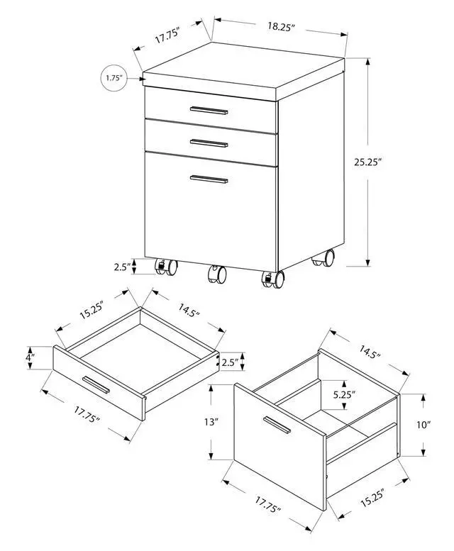 Alt view image 6 of 7 - File Cabinet, Rolling Mobile, Storage Drawers, Printer Stand, Office, Work, Brown Laminate, Contemporary, Modern