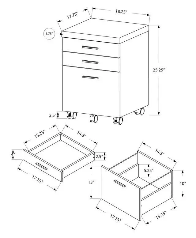 Alt view image 4 of 5 - File Cabinet, Rolling Mobile, Storage Drawers, Printer Stand, Office, Work, Grey Laminate, Contemporary, Modern