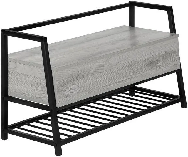 Alt view image 2 of 7 - Bench, Entryway, Hallway, Storage, 42" Rectangular, Grey Laminate, Black Metal, Contemporary, Modern