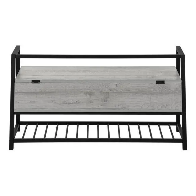 Alt view image 6 of 7 - Bench, Entryway, Hallway, Storage, 42" Rectangular, Grey Laminate, Black Metal, Contemporary, Modern