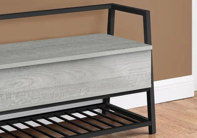 Alt view image 5 of 7 - Bench, Entryway, Hallway, Storage, 42" Rectangular, Grey Laminate, Black Metal, Contemporary, Modern