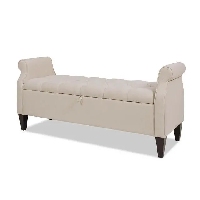 Alt view image 2 of 7 - Jacqueline 57.5" Tufted Roll Arm Storage Bench, Sky Neutral Beige Polyester