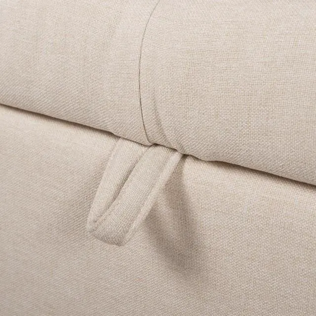 Alt view image 3 of 7 - Jacqueline 57.5" Tufted Roll Arm Storage Bench, Sky Neutral Beige Polyester